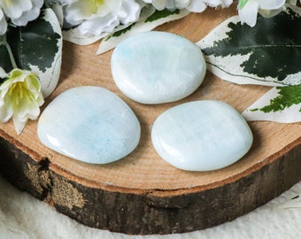 Blue Aragonite Pocket Stone - Palm Stone - Hand Stone Cabochon Natural Polished Crystal Gemstone Flat Disk Tumbled Healing Worry Rock Thumb