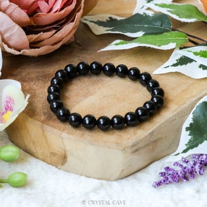 Bracciale in pietra preziosa di ossidiana nera / Perline rotonde da 8 mm Gioielli Pietre Bracciale elastico con palline in pietra naturale Powerbeads Uomo Donna Pietre preziose