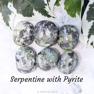 Serpentine with Pyrite Crystal Tumbled Stone Polished Gemstone / Focus Protection Heart Energy / Smooth Pebble Round Pebble Rock Boulder Gem