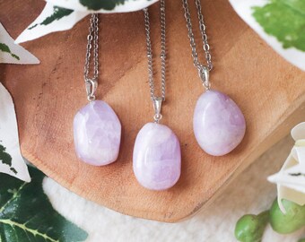 Kunzite Pendant Necklace 925 Sterling Silver / Jewelry Gift Box Crystal Card Present for Him Her / Real Gemstone Natural Stone Gold Chain