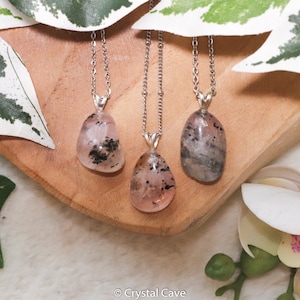 Amphibole Quartz Pyroxene Mica Pendant Necklace Sterling Silver - 925 Ring Raw Stone Crystal Jewelry Gemstone Gift Her Him Women Men Cord