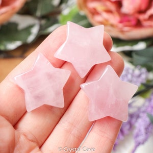 Rose Quartz Star Crystal Carving /Polished Cut Stone Gemstone Emotional Balance Love Forgiveness Spiritual Crystal Grid Witch Rock Engraving