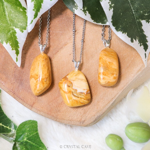 Yellow Jasper Pendant Necklace Sterling Silver - 925 Stamped Eye Ring Raw Stone Crystal Jewelry Gemstone Gift for Her Him Women Men Chain
