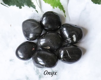 Onyx Crystal - Tumbled Stone Polished Gemstone / Letting Go • Comfort • Protection / Grief Zodiac Leo Root Chakra Smooth Black Pebble Africa