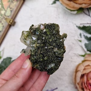 Forest Epidote Cluster Turkey / Adjustable Display Stand Geode Gemstone Interior Crystal Decoration Specimen Quartz Hakkari Moss Garden
