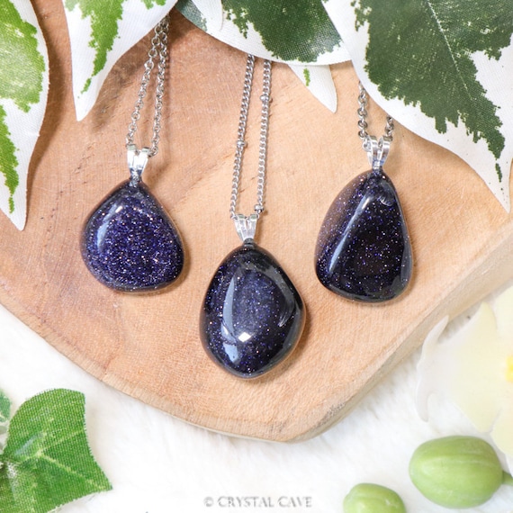 Blue Goldstone Pendant Necklace Sterling Silver 925 Stamped Eye Ring Raw Stone Crystal Jewelry Gemstone Gift for Her Him Women Men Chain Etsy