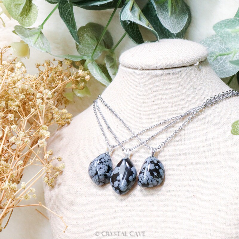 Snowflake Obsidian Pendant Necklace 925 Sterling Silver Jewelry