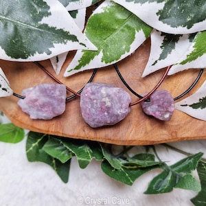 Rubellite Lepidolite Polished Necklace Pendant - Drilled Stone Jewelry Rough Raw Chunk Course Pierced Crystal Gemstone Balance Peace
