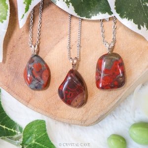 Poppy Jasper Pendant Necklace - Sterling Silver 925 Stamped Eye Ring Raw Stone Crystal Jewelry Gemstone Gift Her Him Rock Women Men Chain