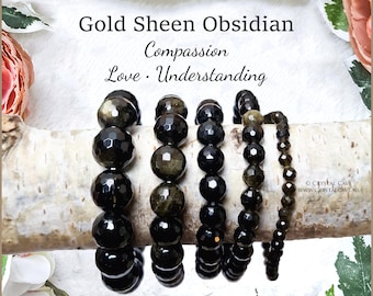 Gold Sheen Obsidian Bracelet 4/6/8/10/12mm Facet Beads Grade Quality Genuine Natural Gemstone Beaded Carved Jewelry Men Women Crystal Bead