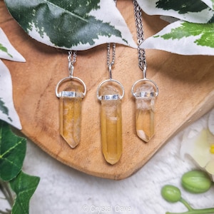 Golden Healer Raw Point Pendant Necklace Sterling Silver 925 - Stamped Ring Stone Crystal Jewelry Gemstone Gift for Her Him Women Men Chain