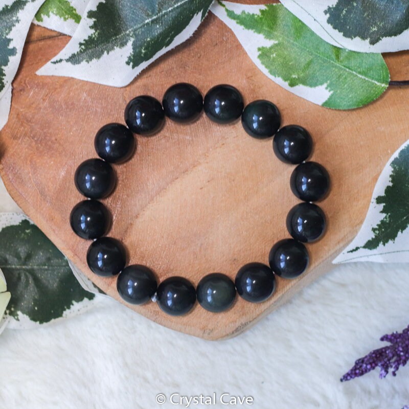 4/6/8/10/12mm Naturale Nero Ossidiana Braccialetto Di - Foto 2