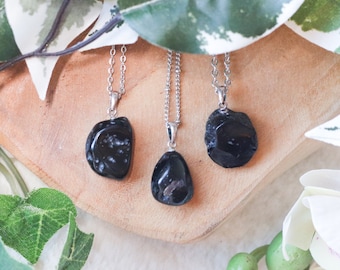 Tektite Pendant Necklace 925 Sterling Silver / Jewelry Gift Box Crystal Card Present for Him Her / Real Gemstone Natural Stone Gold Chain