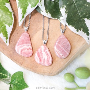 Rhodochrosite Pendant Necklace Sterling Silver 925 Stamped Eye Ring Raw Stone Crystal Jewelry Gemstone Gift for Her Him Women Men Cord Chain