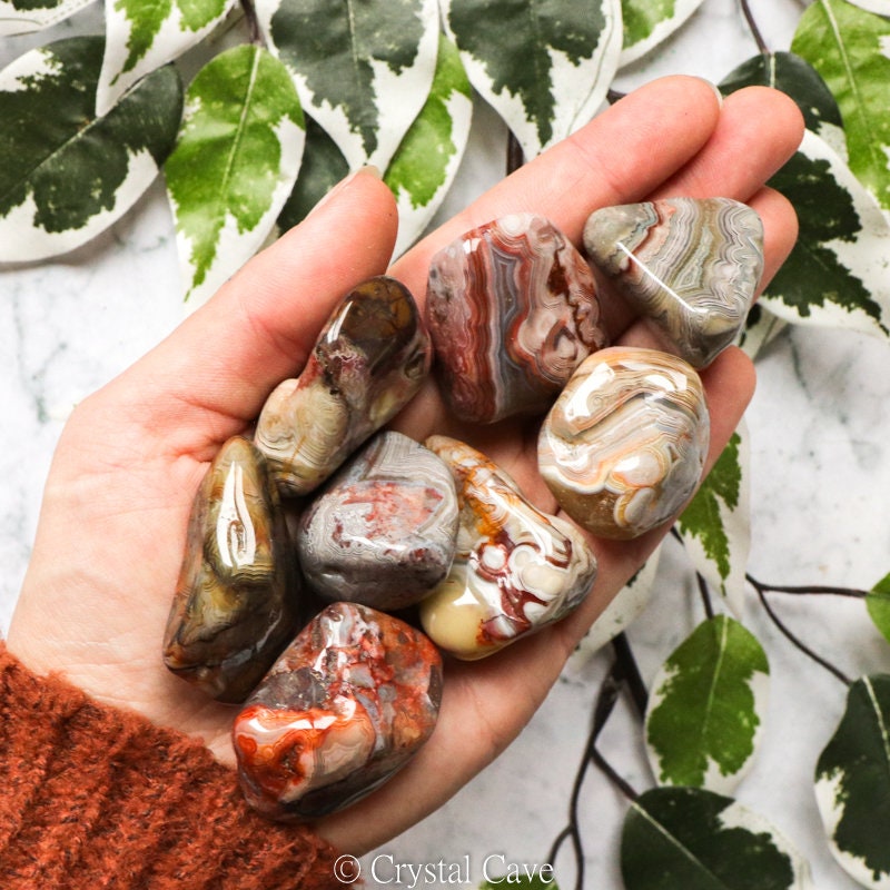 Laguna Lace Agate Crystal Tumbled Stone Polished Gemstone Insight Intellect Harmony Pebble Root Sacral Solar Plexus Red Chakra Mexico Etsy