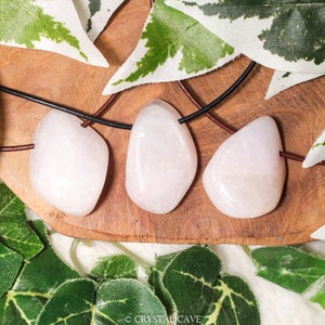 Petalite Polished Necklace Pendant - Drilled Stone Jewelry Free Form Pink Bead Smooth Pierced Crystal Gemstone Independence High Vibration