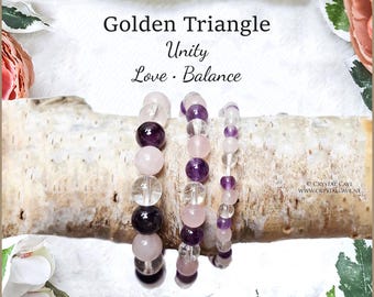 Golden Triangle Bracelet 4/6/8/10/12mm Beads Quality Genuine Natural Gemstone Stone Carved Jewelry Bead Amethyst Rose Quartz Rock Crystal