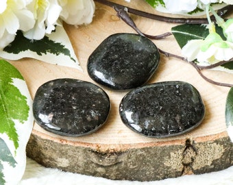 Star Galaxy Granite Pocket Stone - Palm Stone - Hand Stone Cabochon Natural Polished Crystal Gemstone Flat Tumbled Worry Rock Thumb Nuummite