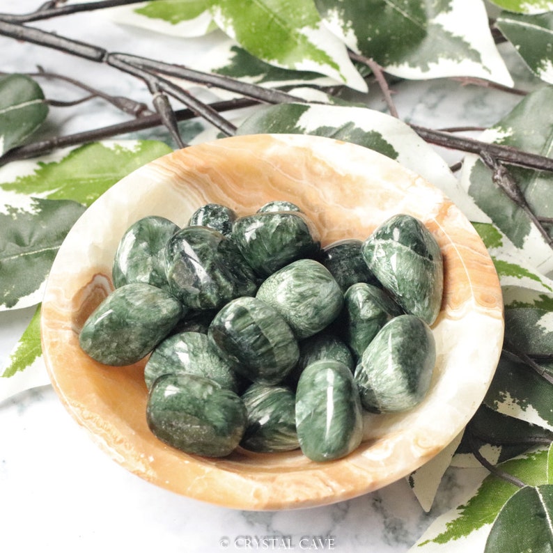 Seraphinite Crystal Tumbled Polished Gemstone / Angels Healing Nature / Smooth Round Boulder Pebble Serafina Green Chlorite Gem Clinochlore image 3