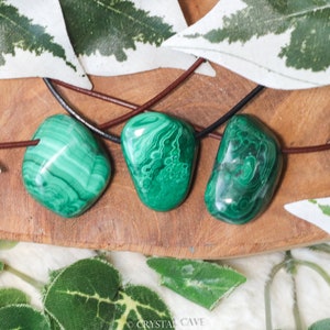 Malachite Polished Necklace Pendant - Drilled Stone Jewelery Free Form Crystal Bead Gemstone Protection Transformation Emotional Balance