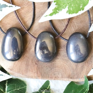 Hematite Polished Necklace Pendant - Drilled Stone Jewelery - Oval Shape Rock Bead Healing - Gemstone Grounding • Stability • Detox