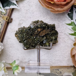 Forest Epidote Cluster Turkey / Adjustable Display Stand Geode Gemstone Interior Crystal Decoration Specimen Quartz Hakkari Moss Garden