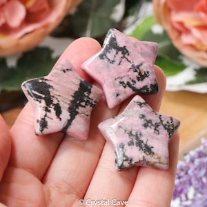 Rhodonite Star Crystal Carving / Polished Cut Stone Gemstone Emotional Balance Love Forgiveness Spiritual Crystal Grid Witch Rock Engraving
