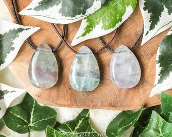 Fluorite Necklace Pendant / Drilled Stone Polished Crystal Jewelry Oval Rock Bead Healing Gemstone Rainbow Peace • Focus • Positivity