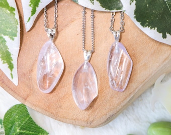 Kunzite Pendant Necklace 925 Sterling Silver / Jewelry Gift Box Crystal Card Present for Him Her / Real Gemstone Natural Stone Gold Chain