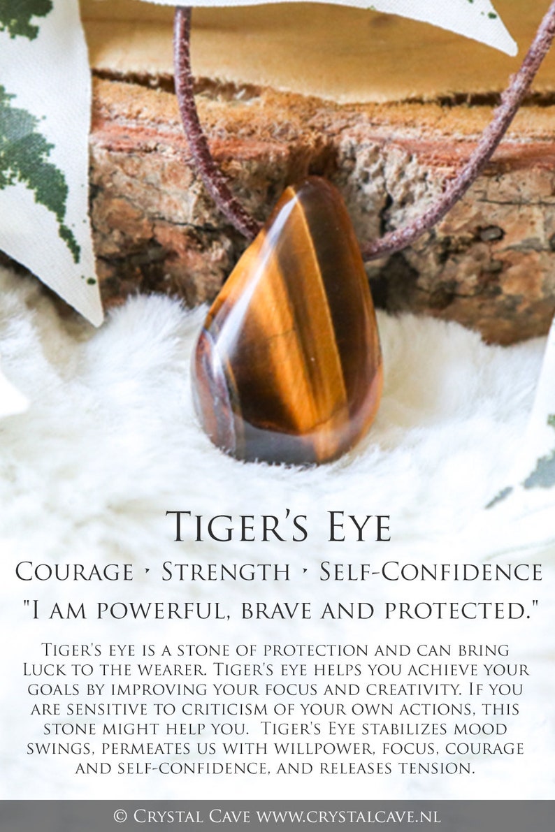 Tiger/'s Eye Heart Pendant Crystal Necklace Drilled Stone Jewelery Polished Rock Bead Healing Gemstone Courage Self-Confidence Strength