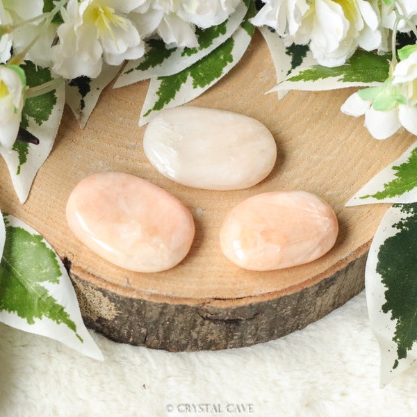 Stilbite Pocket Stone Palm Stone - Hand Stone Cabochon Natural Polished Crystal Gemstone Flat Disk Tumbled Healing Worry Thumb Zeolite