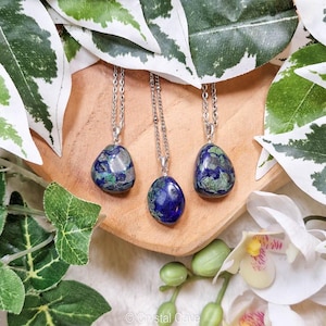 Azurite Malachite Silver Pendant - Sterling Silver 925 Necklace Stone Crystal Jewelry Genuine Natural Gemstone Gift Her Him Women Men Chain