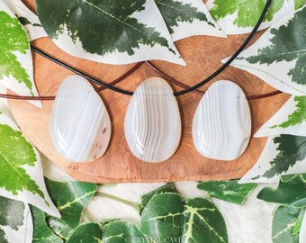 Agate Necklace Pendant / Drilled Stone Polished Crystal Jewelry Oval Rock Bead Healing Gemstone Smooth Spirit Peace • Protection • Balance