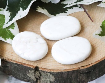 Magnesite Pocket Stone - Palm Stone - Hand Stone Cabochon Natural Polished Crystal Gemstone Flat Disk Tumbled Healing Worry Rock Slab Thumb