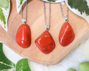 Red Jasper Pendant Necklace 925 Sterling Silver / Jewelry Gift Box Crystal Card Present for Him Her / Real Gemstone Natural Stone Gold Chain