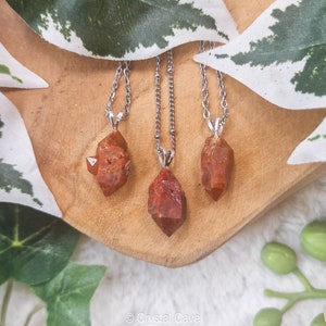 Red Quartz Pendant Necklace Sterling Silver / 925 Stamped Ring Raw Stone Crystal Jewelry Gemstone Gift for Her Him Women Men Chain Hematite