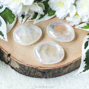 Engel Aura Taschenstein Palmenstein Halbanhänger / Cabochon Handstein Polierter Naturstein Edelstein Kuschelstein Flache Scheibe Dünnes Makramee