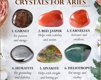 Crystals for Aries / Garnet Red Jasper Carnelian Hematite Unakite Heliotrope / Birthday Zodiac Gift Crystal Set Kit Gemstone Astrology