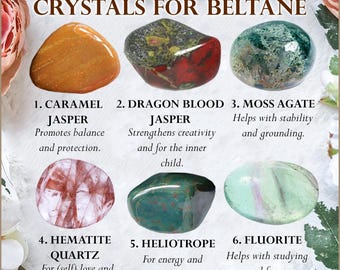 Crystals for Beltane / Caramel Jasper Dragonblood Jasper Moss Agate Hematite Quartz Heliotrope Fluorite / Crystal Set Kit Gift Sabbat Witch