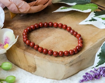 Roter Jaspis Edelstein Armband / 6mm Runde Perlen Schmucksteine Naturstein Stretch Kugelarmband Powerbeads Herren Damen Edelsteine