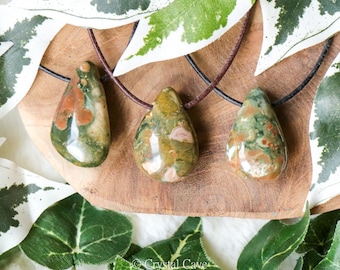 Rhyolite Necklace Pendant / Drilled Stone Polished Crystal Jewelry Teardrop Rock Bead Healing Gemstone Creativity • Nature Rainforest Jasper