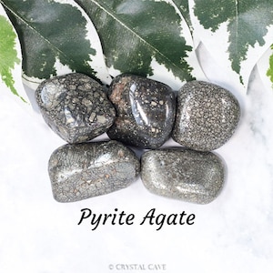 Pyrite Agate Crystal - Tumbled Stone Polished Gemstone / Safety • Balance • Happiness / Luck Wealth Smooth Pebble Round Buy New Find Mexico