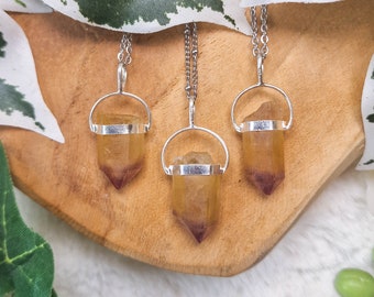 Golden Healer Amethyst Raw Point Pendant Necklace Sterling Silver 925 - Ring Stone Crystal Jewelry Gemstone Gift for Her Him Women Men Chain