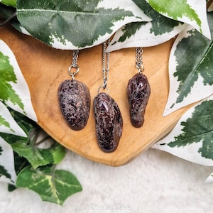 Rhodolite Pendant Necklace - Silver Plated Ring Raw Stone Crystal Jewelry Gemstone Gift Her Him Rock Women Men Chain Garnet Mineral Pyrope