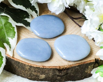 Angelite Pocket Stone - Palm Stone - Hand Stone Cabochon Natural Polished Crystal Gemstone Flat Disk Tumbled Healing Worry Rock Slab Thumb