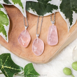 Rose Quartz Pendant Necklace Rock Crystal Sterling Silver 925 Stamped Eye Ring Raw Stone Jewelry Gemstone Gift Her Him Women Men Chain Cord