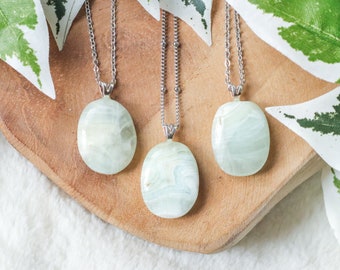 Pistachio Calcite Pendant Necklace 925 Sterling Silver Jewelry Gift Box Crystal Card Present Him Her Real Gemstone Natural Stone Gold Chain