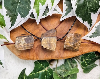 Tiger's Eye Polished Necklace Pendant - Drilled Stone Jewelry Rough Raw Chunk Course Pierced Crystal Gemstone Courage Strength Confidence