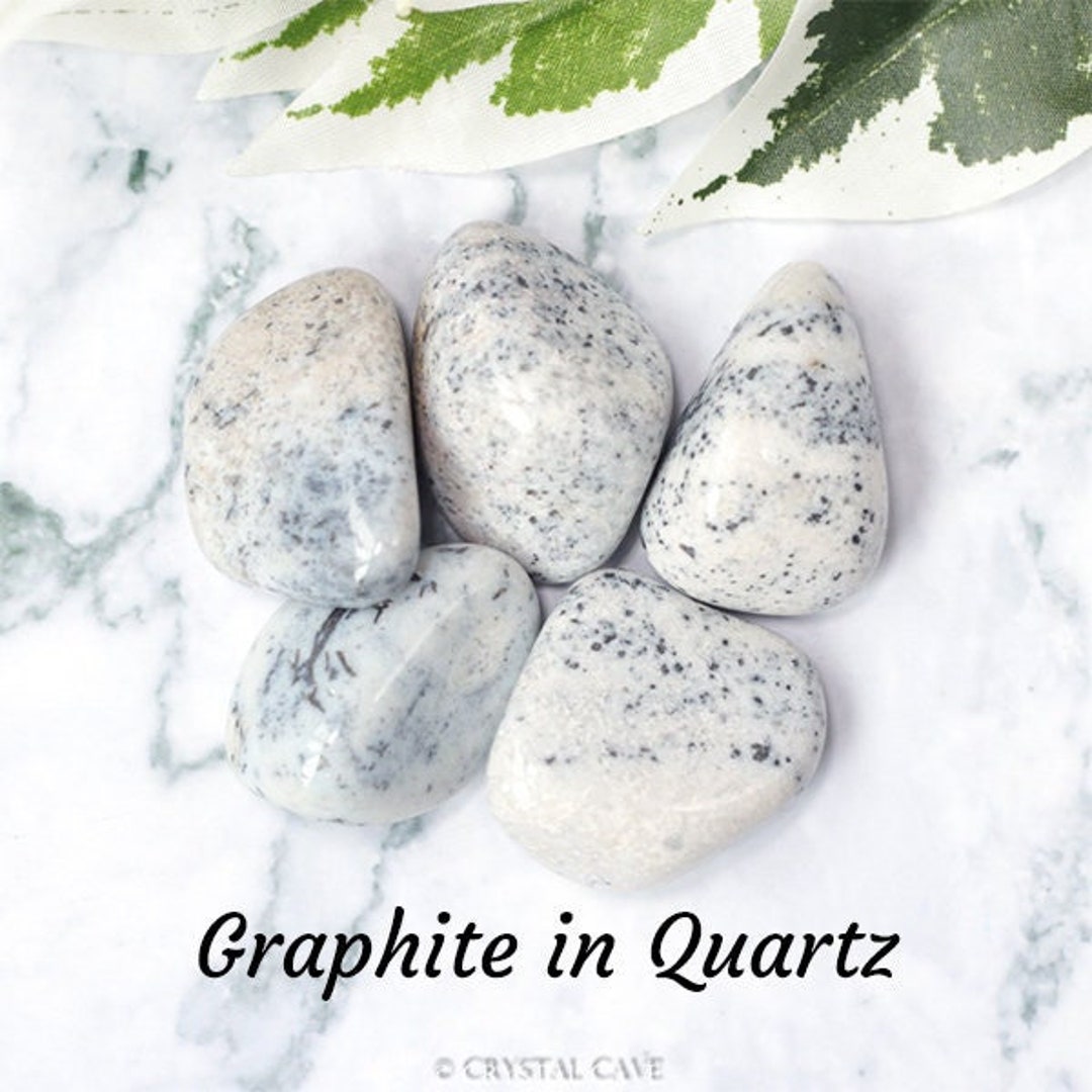 Graphite in Quartz Crystal Tumbled Stone Polished Gemstone / Creativity