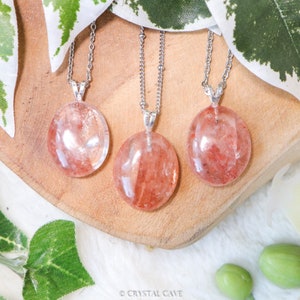 Hematoid Quartz Pendant Necklace - Sterling Silver 925 Stamped Eye Ring Raw Stone Crystal Jewelry Gemstone Gift Her Him Rock Women Men Chain